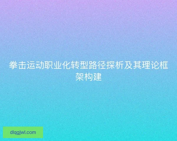 拳击运动职业化转型路径探析及其理论框架构建